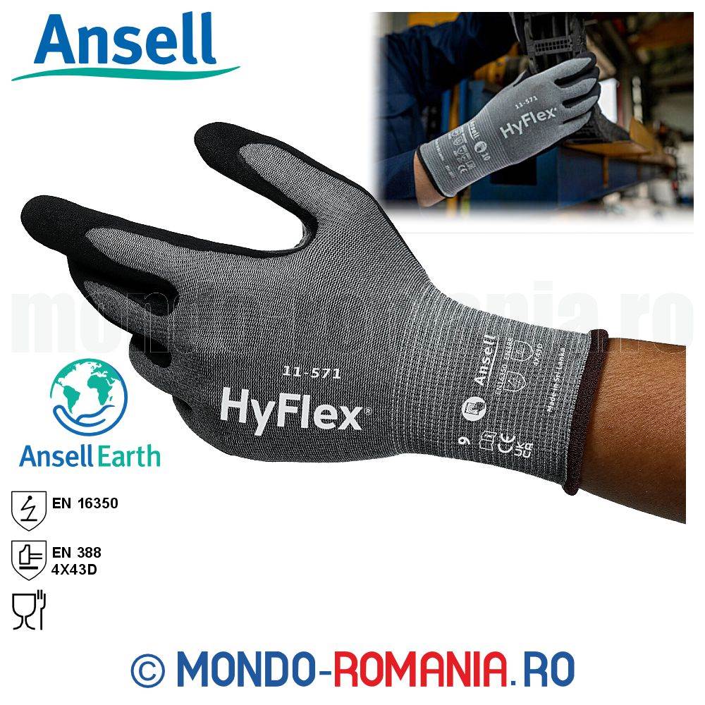 Manusi antitaiere ANSELL HyFlex 11-571 - manusi rezistente la taiere